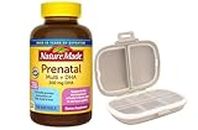 Nature Made Prenatal Multi + DHA, 150 Softgels, Bundle with a Travel Pill Organizer, 8 Compartments Portable Pill Case, Color Khaki
