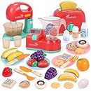 CUTE STONE Toy Kitchen Appliances Playset, Kids Kitchen Toy Mixer and Blender with Sound & Lights, Play Toaster, Cutting Play Food, Toddler Play Kitchen Accessories Set for Boys Girls…