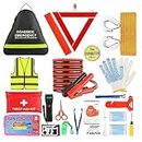 Car Emergency Kit with Jumper Cables, Auto Vehicle Car Safety Roadside Assistance Kit with First Aid Kit, Tow Rope, Car Window Breaker, Winter Car Emergency Kit for Women, Men, Teen