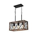 KEESFU Farmhouse Kitchen Island Lighting, 3 Lights Pendant Lighting Fixtures, Adjustable Height, Industrial Dining Room Light for Living Room Foyer Dining Table Over Sink. (Wood Grain Color)