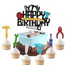 31 Pcs Tools Cupcake Cake Topper Toolbox Wrench Hammer Mechanic Drill Plier Handsaw Tape Measure Screwdrivers Themed Happy Birthday Party Cake Decoration