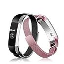 2 Pack Metal Bands Compatible with Fitbit Alta/Alta HR, Stainless Steel Bands Adjustable Accessory Wristband for Alta Bracelet Women Men ( (Midium for Most Wrist) ) (Black & Pink)