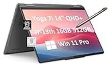 Lenovo Yoga 7i 14" QHD+ 2-in-1 Touchscreen Business Laptop (Intel 13th Gen 10-Core i7-1355U, 16GB RAM, 512GB SSD) 17-Hr Long Battery, Backlit, Fingerprint, FHD Webcam, IST Pen, Grey, Win 11 Pro - 2024