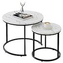 aboxoo Round Nesting Coffee Table Side Table Set of 2 End Tables for Living Room Bedroom Balcony,White Faux Marble Wooden Table 31IN Accent Large Coffee Table with Steel Frame