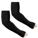 [ 2 Pairs ] UV Protection Cooling Ice Silk Arm Sleeves, Arm Warmers for Men Women Sports Sun Sleeves with Thumb Hole for Driving, Golfing, Fishing, Cycling, Hiking, Exercising, Black+Black