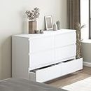 Merryluk Dresser with 6 Drawers, Dressers for Bedroom, Chests of Drawers Storage Tower, Hallway, Entryway, Closets, Wood Top, Easy Pull Handle (White)