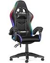bigzzia RGB Gaming Chair with LED Lights and Ergonomic Computer Chair Reclining PU Leather High Back Video Game Chair with Headrest Adjustable Lumbar Support Linkage Armrest for Adults (Black)