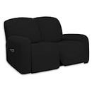 PureFit Super Stretch Loveseat Recliner Sofa Couch Cover with Pocket – 2 Seats Non Slip Soft Sofa Slipcover, Washable Reclining Furniture Protector for Kids, Pets (Recliner Loveseat, Black)