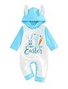 RCPATERN My 1st Easter Outfits Newborn Baby Girl Clothes Long Sleeve Rabbit Printed Rompers Jumpsuits Hoodies, Blue 01, 6-9 Months
