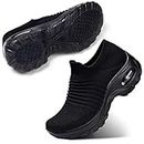 STQ Chaussure Femme Sneakers Legere sans Lacets Tennis Confort Outdoor de Jogging Sport Fitness Gym Athlétique Respirante Air Course Tout Noir 40 EU