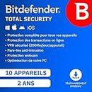 Bitdefender Total Security 2024 | 10 appareils | 2 Ans | PC/Mac/Smartphone | Code d’activation par email