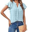 Womens Short Sleeve Tops Summer V Neck Blouse Solid Color Loose Fit Casual T-Shirts Dressy Going Out Tees Clothes B-145