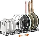 Tisany Pot Rack Organizer -Expandable Pot and Pan Organizer for Cabinet,Pot Lid Organizer Holder with 10 Adjustable Compartment for Kitchen Cabinet Cookware Baking (Black)
