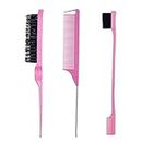 3 Pieces Hair Styling Comb Set Teasing Hair Brush Rat Tail Comb Edge Brush for Edge&Back Brushing, Combing, Slicking Hair for Women (pink)