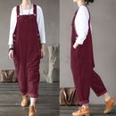 Womens Retro Corduroy Jumpsuits Pants Dungaree Overalls Trousers Rompers Loose