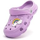 WOUEOI Kid's Girls Boys Clogs Garden Shoes Cartoon Slides Sandals Beach Slipper Children, Púrpura claro, 18.0 cm
