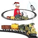 Train Set for Boys Girls, Christmas Electric Train Set with Steam, Sound & Light, Train Toys w/Steam Locomotive Engine, Cargo Cars & Tracks for Kids Boys 3 4 5 6 7 8 Year Old (L, Green)