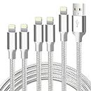CUGUNU iPhone Charger, 5 Pack 3/3/6/6/10FT Apple MFi Certified USB Lightning Cable Nylon Braided Fast Charging Cord Compatible for iPhone 14/13/12/11/X/Max/8/7/6/5/SE/Plus/iPad - Silver