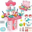 BABA FAB Scrap Kitchen Set Plastic 3 In 1 Mini Portable Realistic Miniature Chefs Pretend Play Kitchen Cooking Set For Boys & Girls-Pink