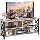 Yaheetech Industrial Entertainment Center for TVs up to 65 Inch, Gray TV Stand with 5 Storage Compartments, Large TV Console for Living Room