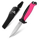 Mossy Oak Fixed Blade Outdoor Knife with Sheath, 4-inch Stainless Steel Drop Point Blade, Outdoor Knives for Hunting, Fishing, Camping (Magenta)