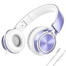 AILIHEN MS300 Wired Headphones with Microphone for Chromebook Laptop Computer Smartphone, 3.5mm Foldable Lightweight Headset for School Teen Girls Boys Teenager Online Zoom (Violet)