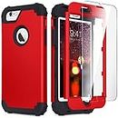 iPhone 6S Case, iPhone 6 Case with Tempered Glass Screen Protector, IDweel 3 in 1 Heavy Duty Rugged Shockproof Drop Protection Hybrid Hard PC Covers Soft Silicone Full Body Protective Case, Red+Black