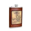 Menzy Stainless Steel and Stitched Leather Hip Flask 8 oz (230 Ml), Wine Whiskey Vodka Alcohol Drinks Pocket Bottle for Men Women - Alcoholic Beverages Holder Liquor Flasks