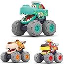 MOONTOY Toy Cars for 1 2 3 Year Old Boys, 3 Pack Friction Powered Cars Pull Back Toy Cars Set - Bull Truck, Leopard Truck, Crocodile Trucks, Push and Go Toy Cars for Toddler Boys Baby Gift