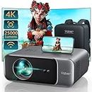 【Auto Focus & Keystone】Projector 4K, 25000 Lumens FHD 1080P Portable Projector, WiFi6 Bluetooth 5.2 Projector, YABER V9 Zoom Function Smart Projector, Home Cinema Projector for Smartphone/TV Stick/PPT