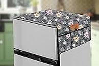 The Furnishing Tree Fridge Top Cover compatible for Samsung ‎RR21C2H25CR/HL, 189 Ltr WxL 71x109 in CM Floral Pattern Multi Grey
