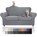 YEMYHOM Latest Checkered 3 Pieces Couch Covers for 2 Cushion Couch High Stretch Thickened Love Seat Sofa Cover for Dogs Pets Anti Slip Elastic Loveseat Slipcover Protector (Loveseat, Light Gray)