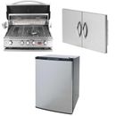 4-Burner Built-In Propane Gas Grill in Stainless Steel with 30 in. Double Access Door and 4.6 cu. ft. Mini Fridge - Silver