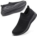 STQ Womens Trainers Ladies Slip on Shoes Arch Support Comfortable Office Work Shoes Shock Absorption Running Walking Shoes All Black 6 UK