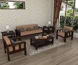 LEGEND HOME FURNITURE Solid Sheesham Wood Sofa Set 5 Seater Set Home Furniture Living Room | Wooden Sofa Set 3+1+1 | Sheesham Wood Furniture| Without Pillow | Walnut Finish