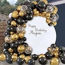 ONNI 107pcs Metallic Gold Latex Balloons Kit - Various Sizes for Christmas, Baby Birthday, New Year, Graduation, Wedding, Holiday Decorations - Includes Black and Gold Balloon Garland Kit