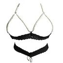 MYZA Women's Sexy Lace and Pearl Lingerie Set, (Black) (Free Size, Black)