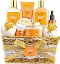 Gift Basket for Women - 10 Pc Almond Milk & Honey Beauty & Personal Care Set - Home Bath Pampering Package for Relaxing Stress Relief - Spa Self Care Kit - Thank You, Birthday, Mom, Anniversary Gift