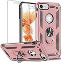 Folmeikat iPhone 8,iPhone 7,iPhone 6s/ 6 Phone Case, With Screen Protector 360 Degree Rotating Metal Ring Shock Absorption Reinforced Corner TPU for Apple iPhone 6/6s/7/8G 4.7" Rose gold