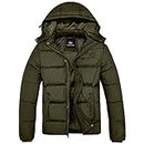 FARVALUE Mens Winter Coats Thicken Puffer Jacket Warm Winter Parka Padded Outwear with Hood, Army Green, X-Large