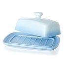 Large Porcelain Butter Dish with Lid, Candiicap Classic Color Changing Butter Keeper for Countertop, Large Butter Holder for Butter Storage & Home Kitchen Decor, Dishwasher Safe (Sky Blue)