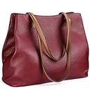 S-ZONE Women Soft Genuine Leather Handbag Large Capacity Shoulder Hobo Bag Fit for 13'' Laptop (Wine Red)