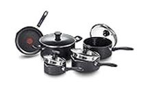 T-fal Signature 9pc Cookware Set, Non Stick pots and Pans, Non Toxic Cookware Set, Thermo-spot Heat Indicator, Dishwasher Safe, Black