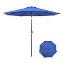 9 Ft Patio Umbrella with Push Button Tilt and Crank System - UV Resistant Polyester Fabric, Outdoor Table Umbrella, Yard Umbrella, Market Umbrella with 8 Sturdy Ribs - Blue