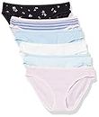 Amazon Essentials Women's Cotton Bikini Brief Underwear (Available in Plus Size), Pack of 6, Black Floral/Blue/Ditsy Floral/Light Pink/Stripe/White, Medium