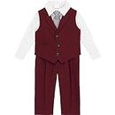 Van Heusen Baby Boy's 4-Piece Formal Set, Vest, Pants, Collared Dress Shirt, and Tie, Heirloom Red