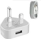 technoplay CE tested 3 pin Charger Plug & USB Data Cable compatible with iPhone X, XS,XR, XS MAXX 8, 7, 6S, 6, 8 Plus, 7 Plus, 6S Plus 5 SE iPad
