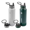 ThermoFlask Double Wall Vacuum Insulated Stainless Steel 2-Pack of Water Bottles, 40 Ounce, Gray/Pine