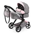 Bayer Design - Dolls Pram Xeo Grey Pink Butterfly - Baby Stroller for Dolls with Bag, Adjustable, Reversible Handle, Foldable - Dolls Up to 18” - Age 3+ - 17033AA