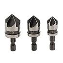 KP2 Metal 1/4-inch Hex 12, 16, 19 mm Countersink Power Drill Bit Bore Set for Wood- Set of 3